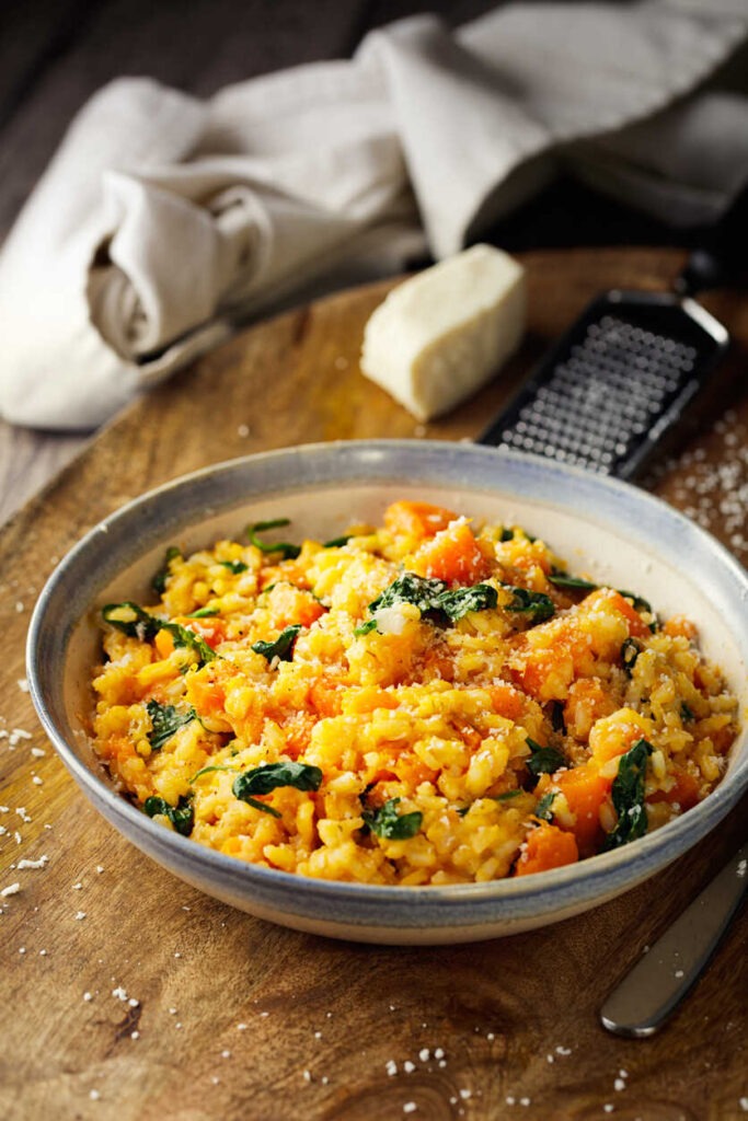 Healthy Vegan sweet potato spinach risotto with coconut cream