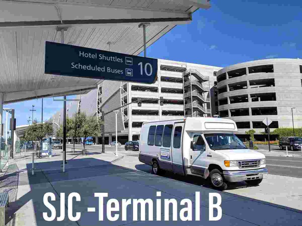 Exterior view of SJC-Terminal B with clear skies." Title: Usually, the title tag is used when the image is a link or in a gallery to give users more context.